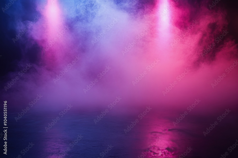 Fototapeta premium Colorful neon lights illuminating a misty dance floor in a nightclub at night