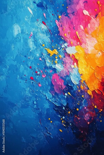 Vibrant abstract art with splashes of color on canvas created in a contempora...
