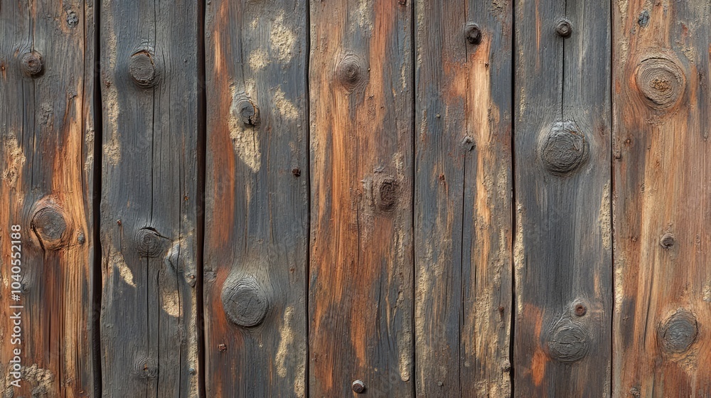 Wooden wall with deep grain, knots, and weathered surface Wooden wall with deep grain, knots, and weathered surface