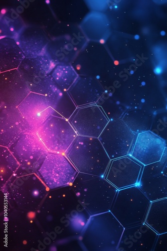 Abstract geometric background featuring hexagons with vivid colors and glowin...