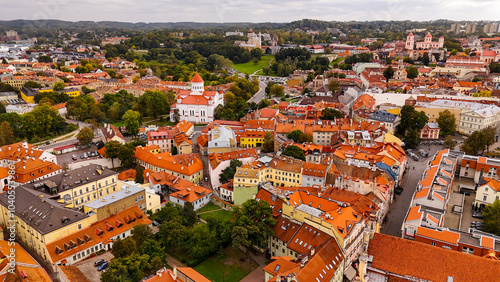 Vilnius City Aerial View, Lithuania. European old city landscape. Downtown city life concept. Architecture, development, transportation and infrastructure