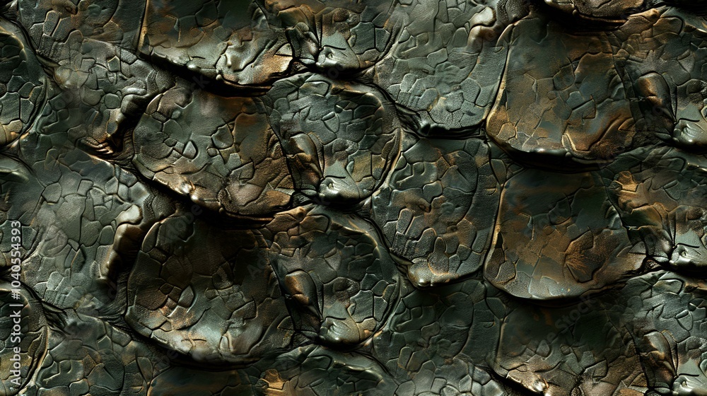 Textured abstract surface resembling cracked leather or reptile skin in dark tones