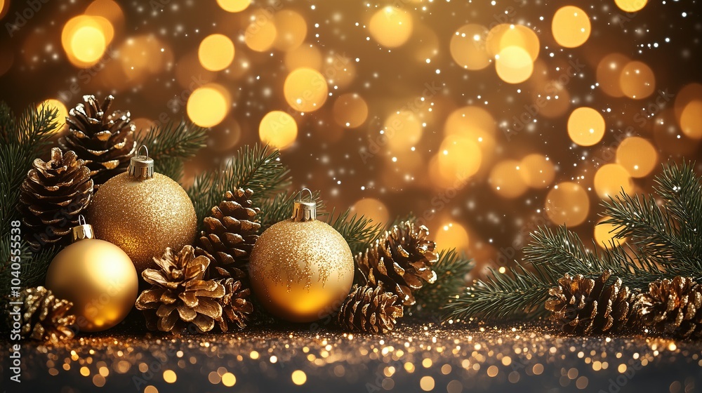 Golden Christmas. Festive background with golden balls Golden Christmas. Festive background with golden balls