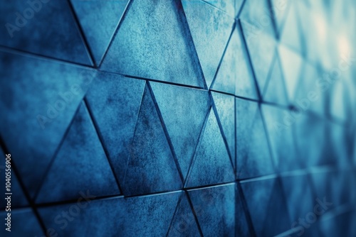 Blue geometric patterns on textured wall create an artistic modern design wit...