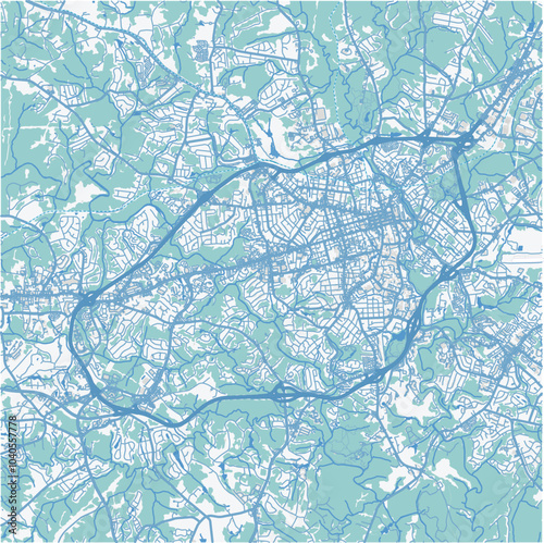 Map of Athens in Georgia in a professional blue style. Contains layered vector with roads water, parks, etc.