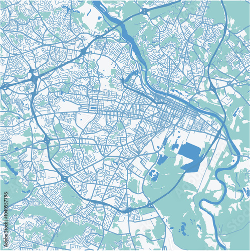 Map of Augusta in Georgia in a professional blue style. Contains layered vector with roads water, parks, etc.