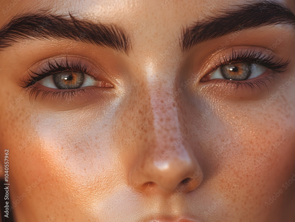 Fototapeta premium Close-up of woman's face with freckles and radiant skin