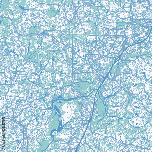Map of Roswell in Georgia in a professional blue style. Contains layered vector with roads water, parks, etc.