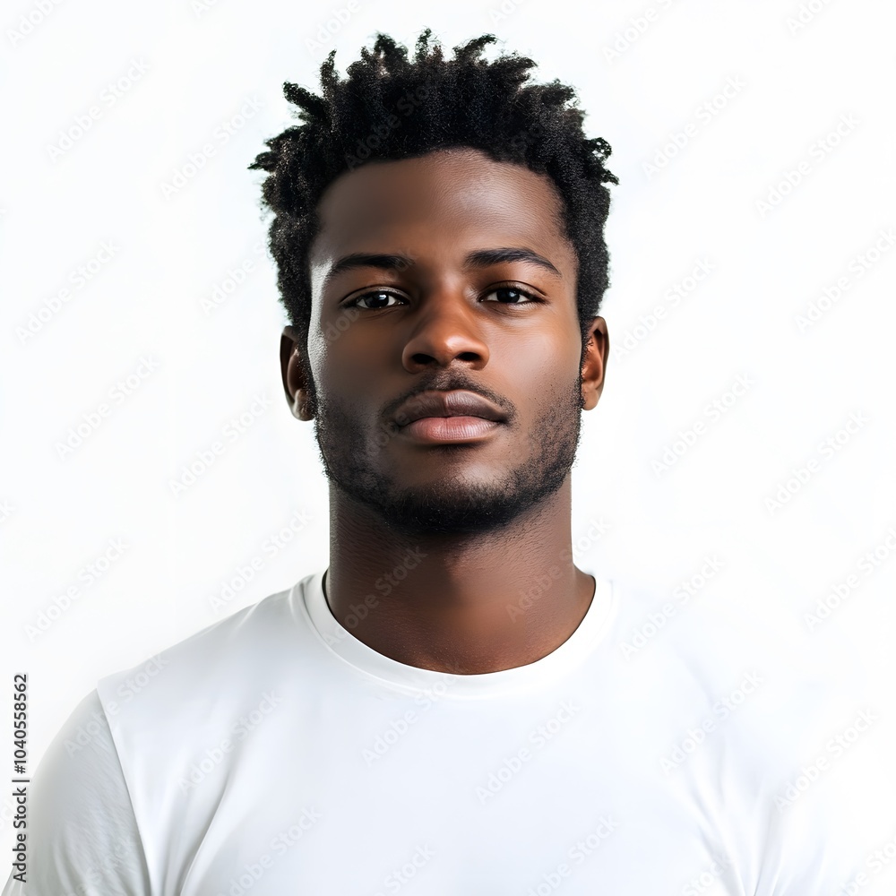 Portrait of African American man in white t-shirt against white background Portrait of African American man in white t-shirt against white background
