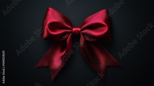 Elegant red satin bow on a dark background perfect for gift wrapping and deco...