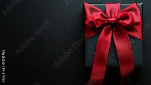 Elegant red satin bow on a dark background perfect for gift wrapping and deco...
