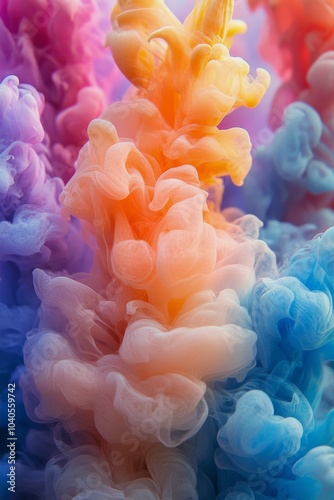 Colorful smoke swirls blend together in a vibrant display during a creative a...