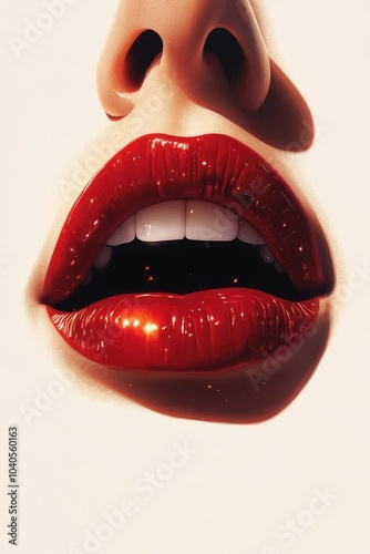 Close up of a womans perfectly defined red lips highlighting smooth skin and ...