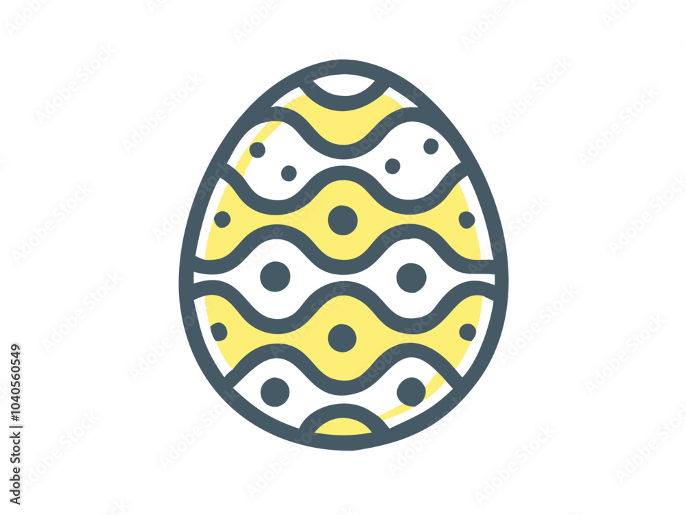 Illustrated decorative Easter egg with wavy patterns on a white background Illustrated decorative Easter egg with wavy patterns on a white background