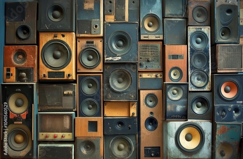 Vintage monochrome music speakers on the wall