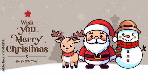 Cute and Funny Christmas for Kids - Winter Characters Christmas Banner with Lettering

