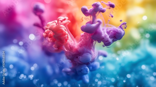 Colorful vapor rising above a tranquil reflective surface in a dreamy, illumi...