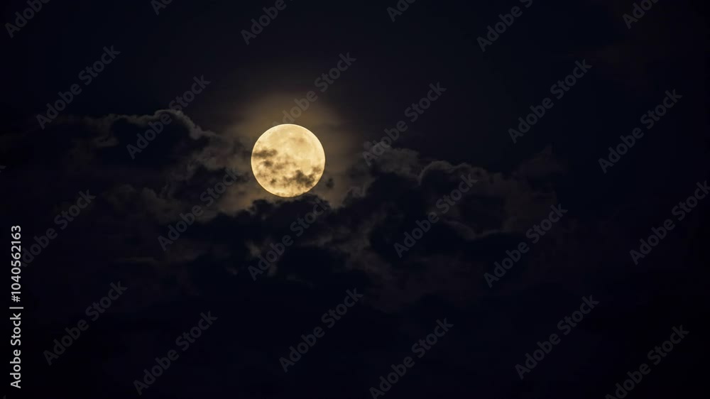 Time lapse of super moon sunset above a tranquil coast, where a small boat drifts in the calm waters, surrounded by a dark blue sky with clouds and distant lights. Time lapse of super moon sunset above a tranquil coast, where a small boat drifts in the calm waters, surrounded by a dark blue sky with clouds and distant lights.
