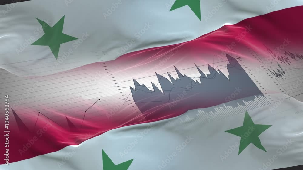 Syria flag - Waving flag on report analytics data statement