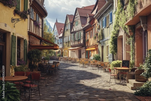 Quaint Village with Cobblestone Streets