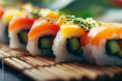 Vibrant Vegetable Sushi Roll Close-up Shot photo