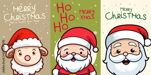 Christmas Characters Set for Banner or Card - Cute and Funny Christmas for Kids with Lettering
