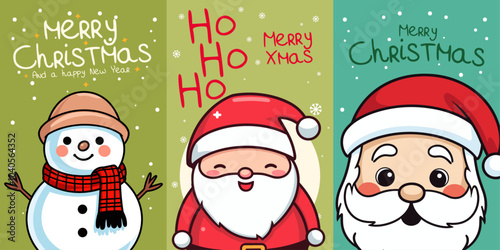 Banner or Card Set of Christmas Characters - Cute and Funny Christmas for Kids with Lettering
