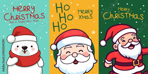 Set of Christmas Characters for Banner or Card - Cute and Funny Christmas for Kids with Lettering
