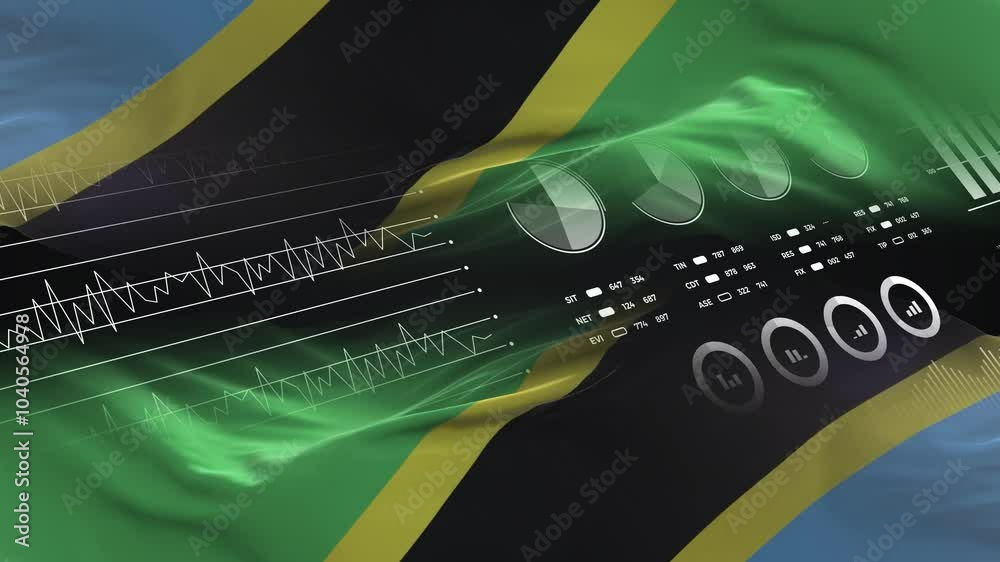 Tanzania flag - Waving flag on report analytics data statement