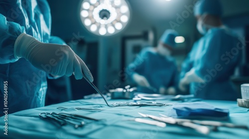 A detailed image of a surgeon performing a plastic surgery procedure in an operating room, with cosmetic surgery tools and surgical team, Cosmetic style
