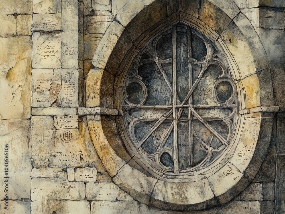 Obraz premium Captivating Close-Up of Weathered Stone with Detailed Drawings and Inscriptions: Perfect for a Historical-Themed Sports Interior Poster