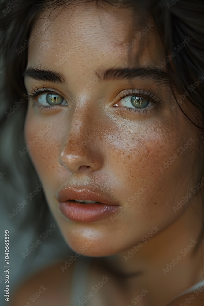 Close-up portrait of a serene woman with beautiful Close-up portrait of a serene woman with beautiful
