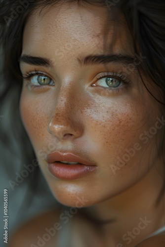 Close-up portrait of a serene woman with beautiful