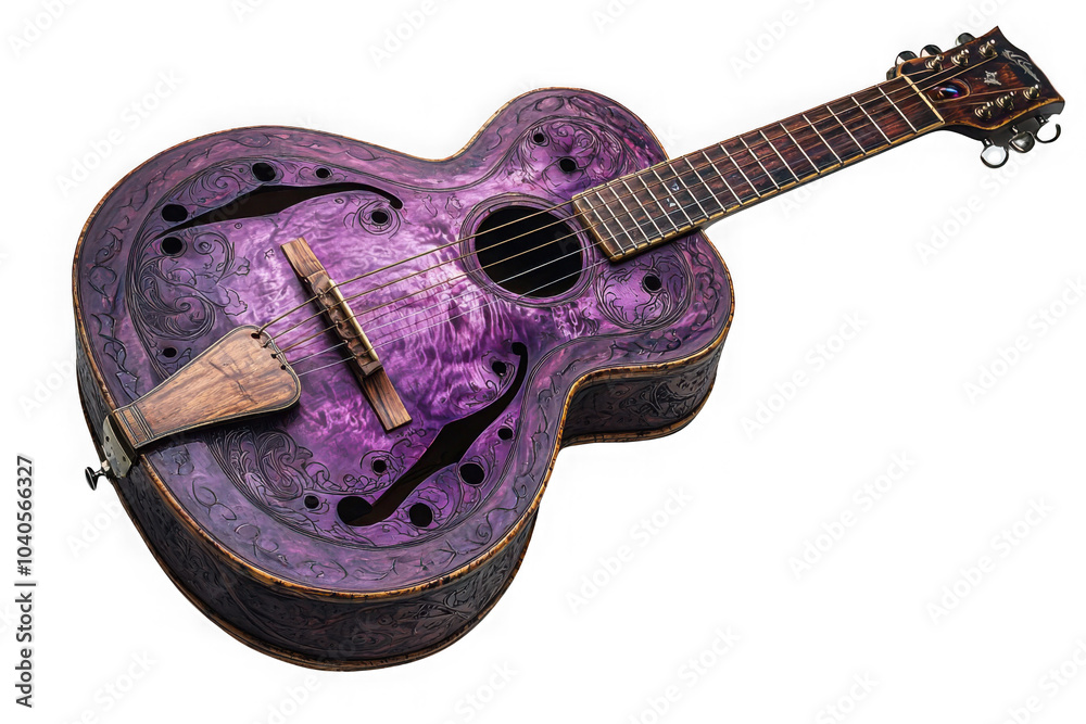 Purple resonator guitar isolated on transparent background, png file, no background png file
