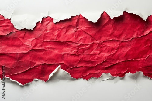 Torn red paper with a white patch revealing a textured background for creativ...
