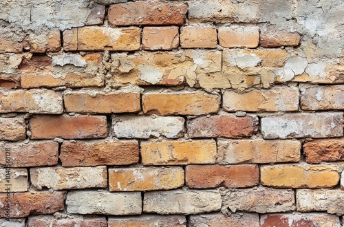 Textured brick wall with a mix of colors and weathering evident in urban setting