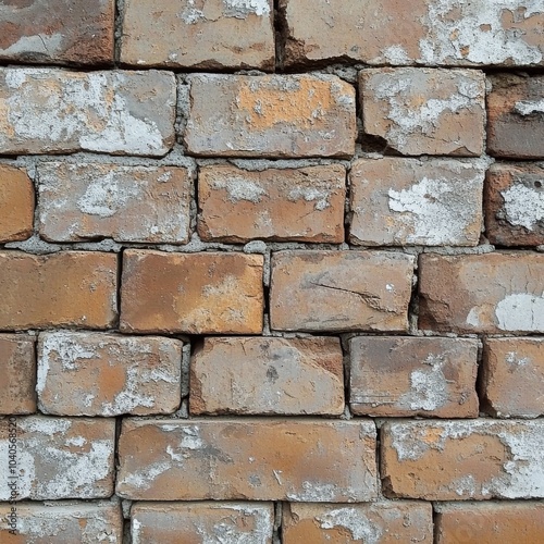 Texture of aged brick wall featuring weathered mortar and uneven surfaces in ...