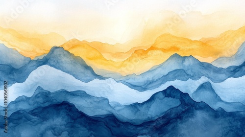 Blue and yellow watercolor wash, minimalistic design, paper texture