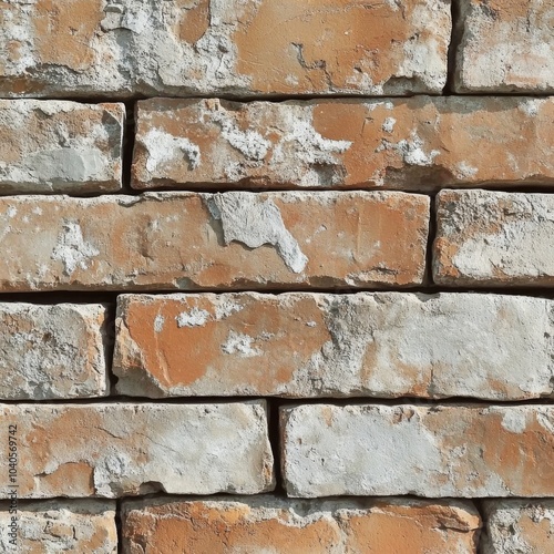 Texture of aged brick wall featuring weathered mortar and uneven surfaces in ...