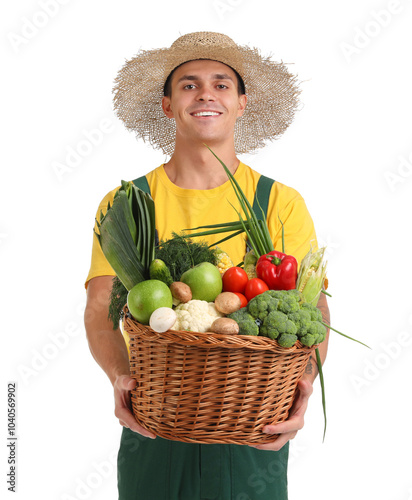 Male farmer with basket of ...