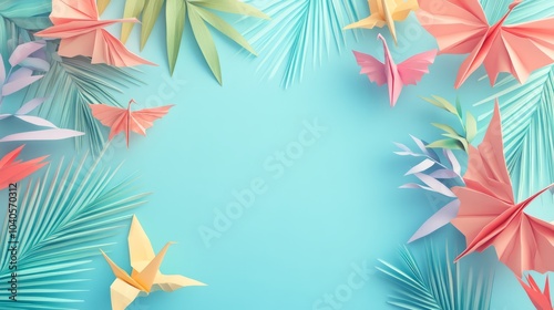 Colorful Paper Butterflies and Leaves