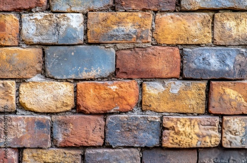 Textured brick wall with a mix of colors and weathering evident in urban setting