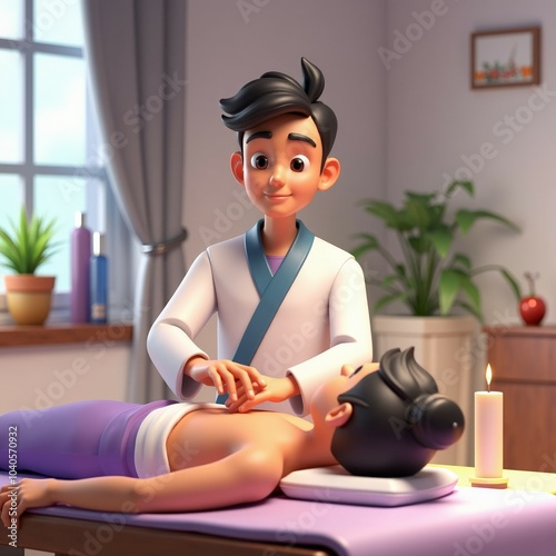 Massage therapist giving a relaxing treatment to a client in a tranquil spa. Ideal for wellness, spa therapy, and relaxation concepts.
