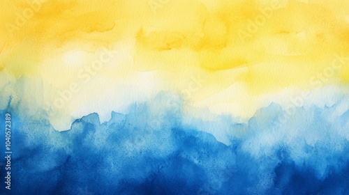 Blue and yellow watercolor wash, minimalistic design, paper texture