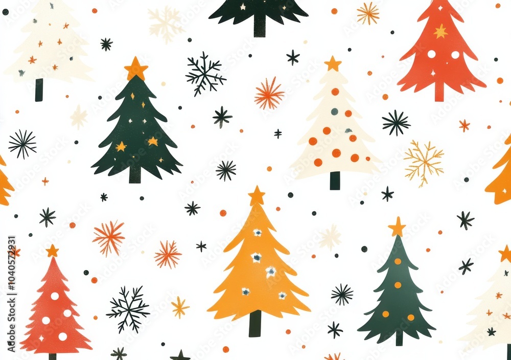 Festive Christmas tree pattern with simple shapes and cheerful colors creating a whimsical holiday vibe for seasonal backgrounds or wrapping paper designs Festive Christmas tree pattern with simple shapes and cheerful colors creating a whimsical holiday vibe for seasonal backgrounds or wrapping paper designs
