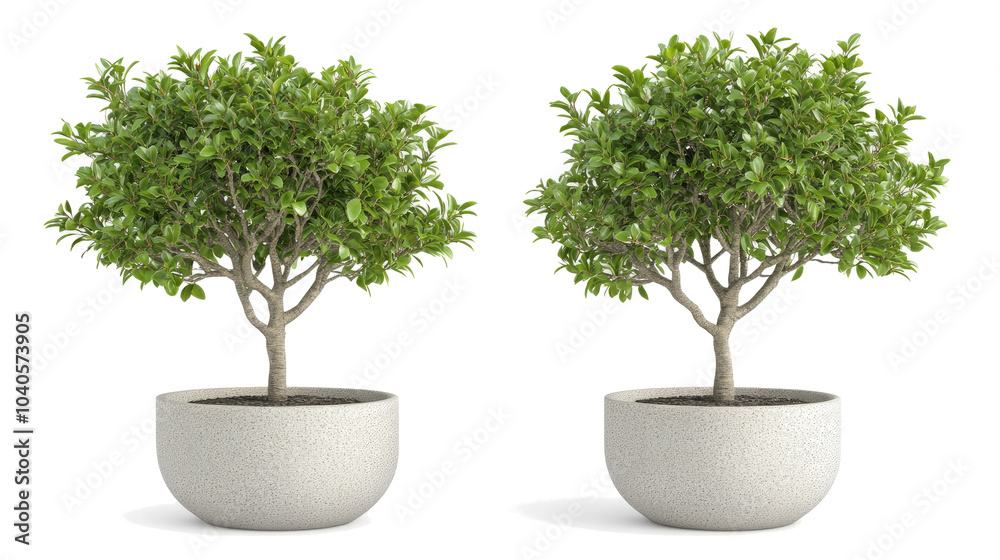 Tropical House Trees in Modern Pots Against a Transparent Background Generative AI