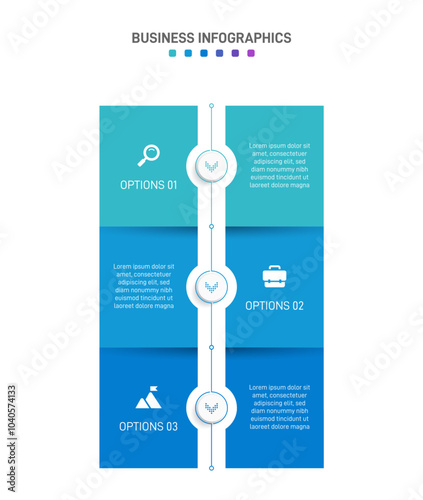 Vertical progress bar featuring 3 arrow-shaped elements, symbolizing the three stages of business strategy and progression. Clean timeline infographic design template. Vector for mobile presentation.