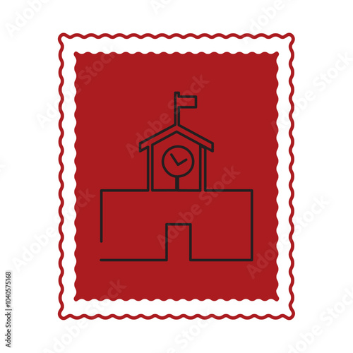 Red stamp vector icon image with black lines of drawings