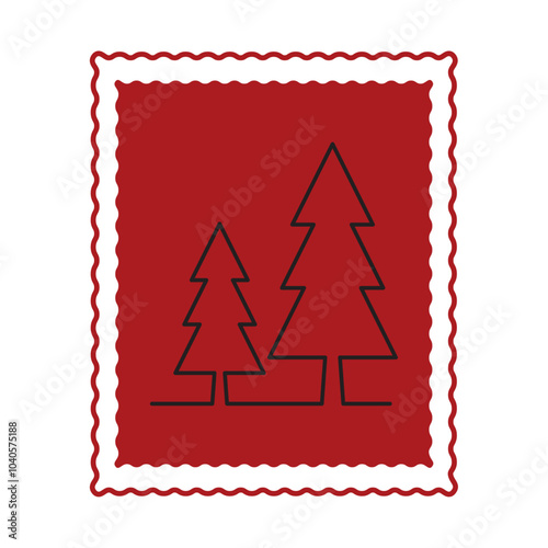 Red stamp vector icon image with black lines of drawings