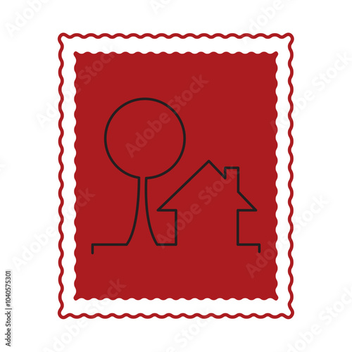 Red stamp vector icon image with black lines of drawings